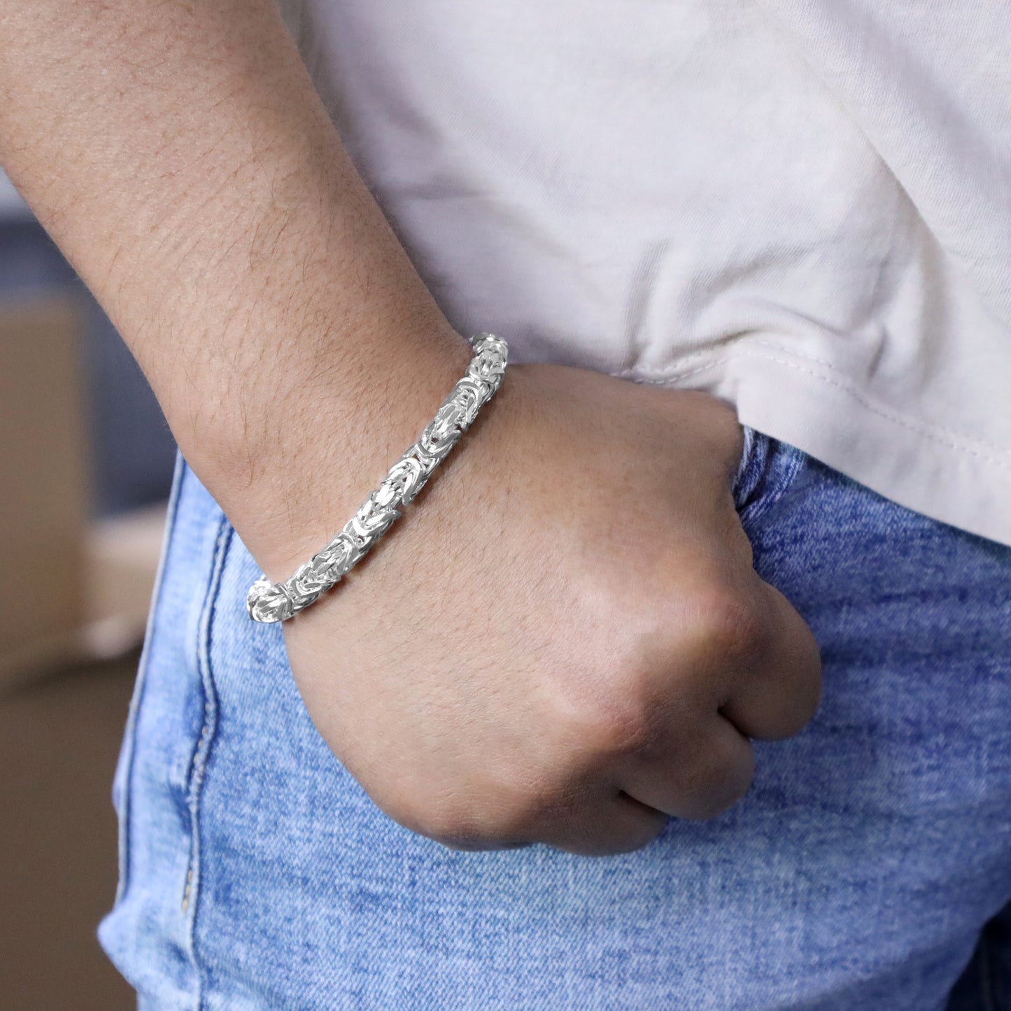 Königskette achtkant Armband Königsarmband 6,5mm breit 22cm lang aus 925 Sterling Silber (B521)