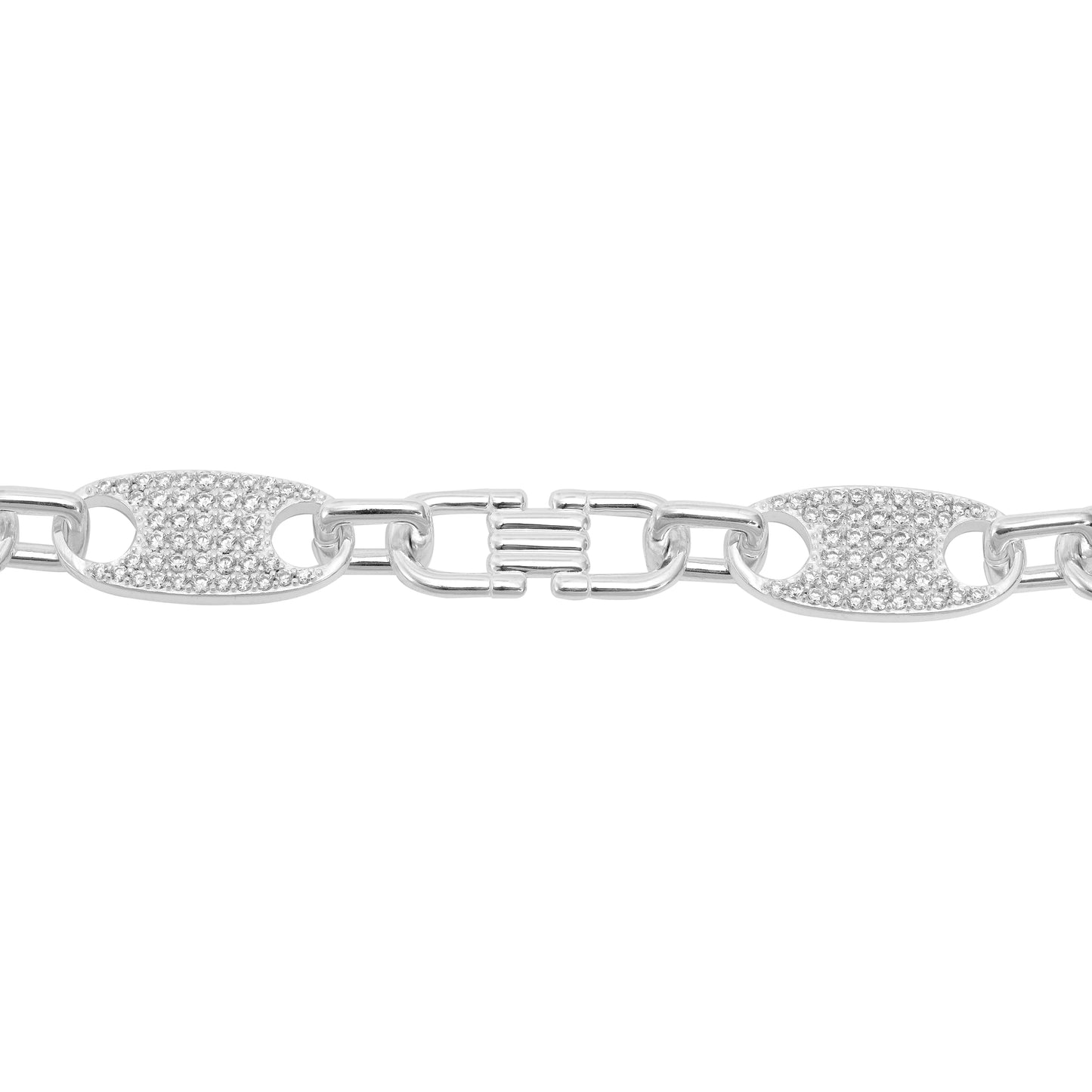 Iced out Plattenkette Steigbügelkette 925 Sterling Silber 60cm lang 13mm breit (K837) - Taipan Schmuck